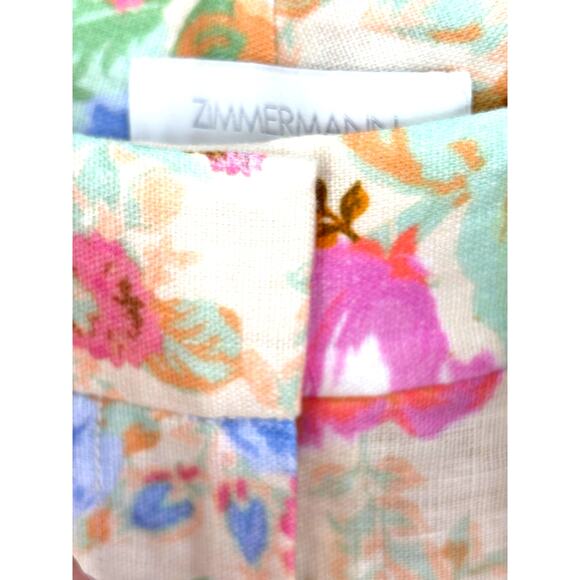 NWT Designer Zimmerman Raie Floral Crop Flare Linen Pants Size OP - Picture 13 of 16